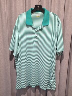 Izod Performance Teal Green and White Striped Golf Polo